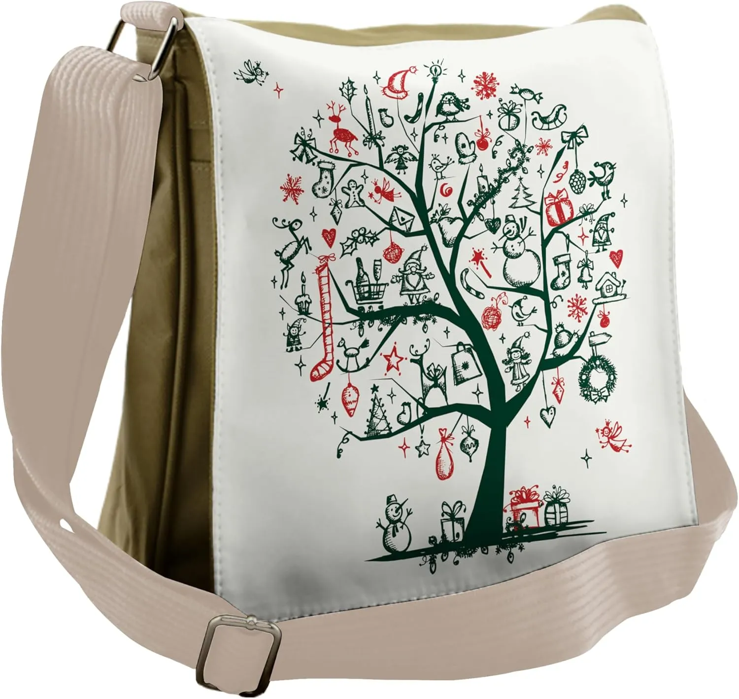 Ambesonne Christmas Messenger Bag, Tree Ornaments Gifts, Unisex Cross-body
