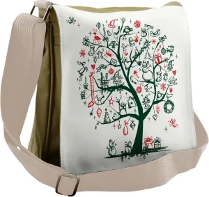 Ambesonne Christmas Messenger Bag, Tree Ornaments Gifts, Unisex Cross-body