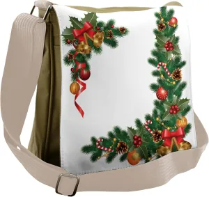 Ambesonne Christmas Messenger Bag, Trees with Ornaments, Unisex Cross-body