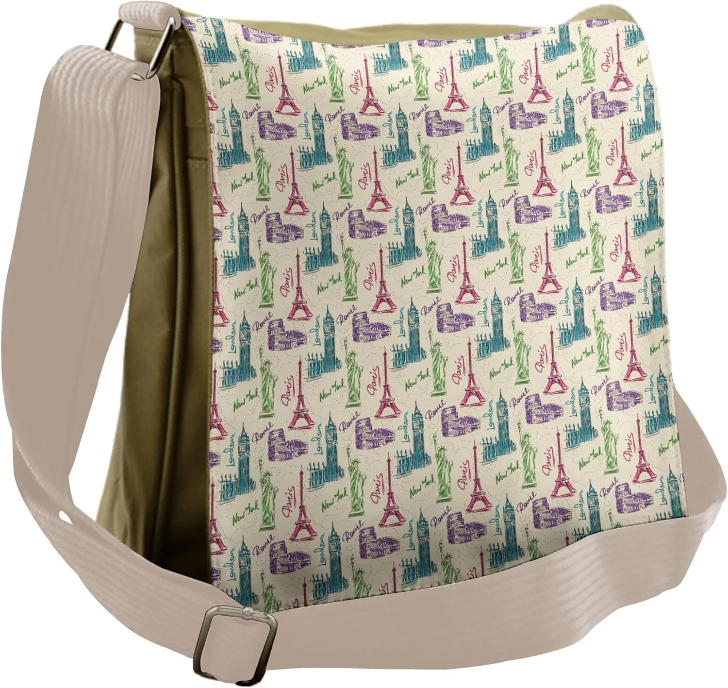 Ambesonne City Messenger Bag, Colosseum Big Ben Tourist, Unisex Cross-body