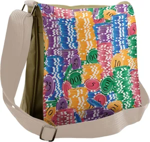 Ambesonne Colorful Messenger Bag, Casino Chips Luck, Unisex Cross-body