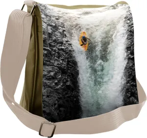 Ambesonne Colorful Messenger Bag, Cliffs Waterfall Canoe, Unisex Cross-body