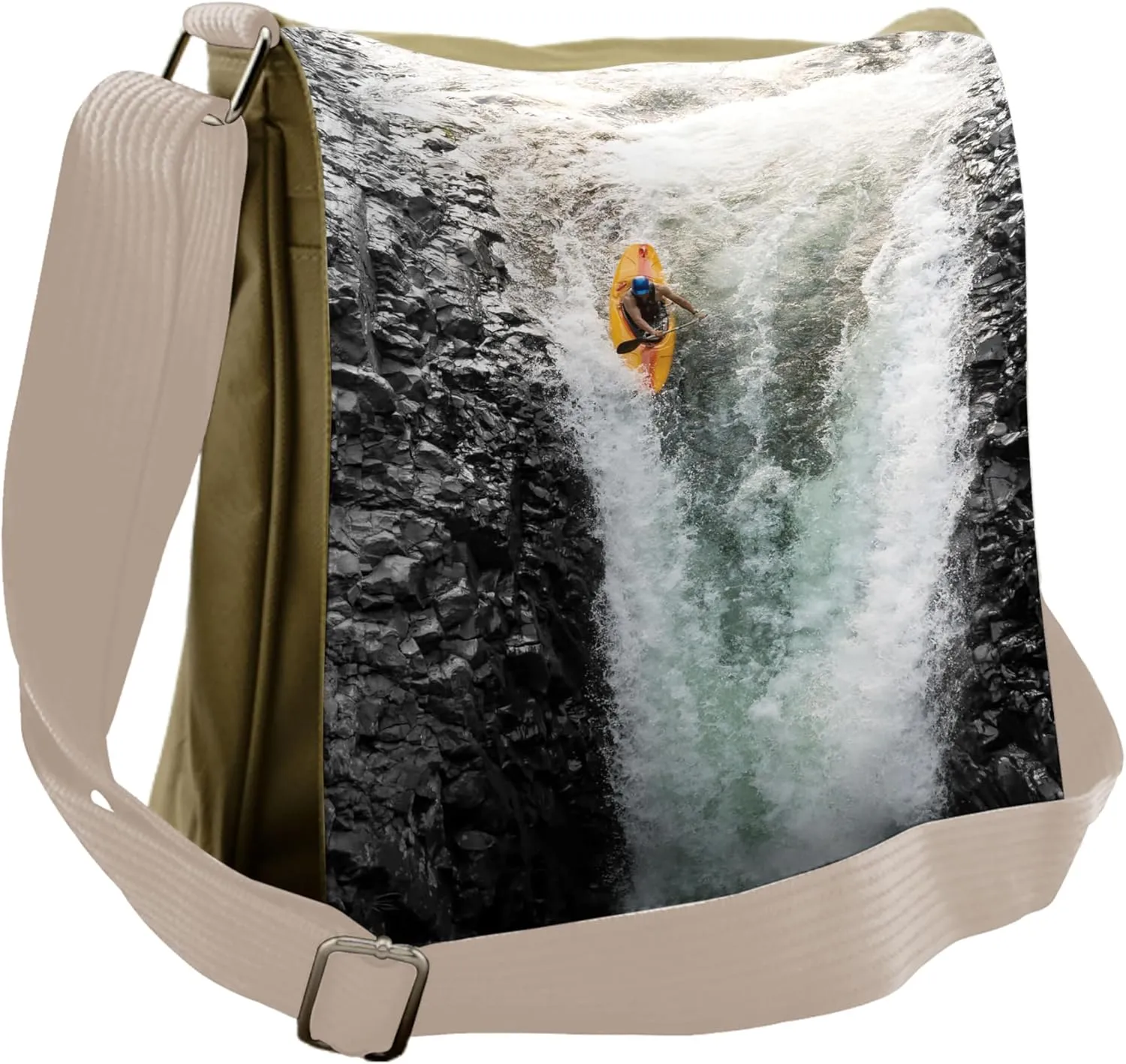 Ambesonne Colorful Messenger Bag, Cliffs Waterfall Canoe, Unisex Cross-body