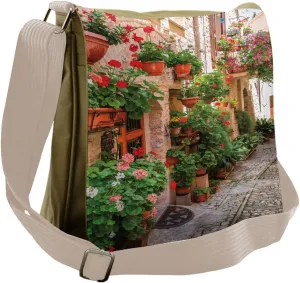 Ambesonne Colorful Messenger Bag, Small Medieval Town, Unisex Cross-body