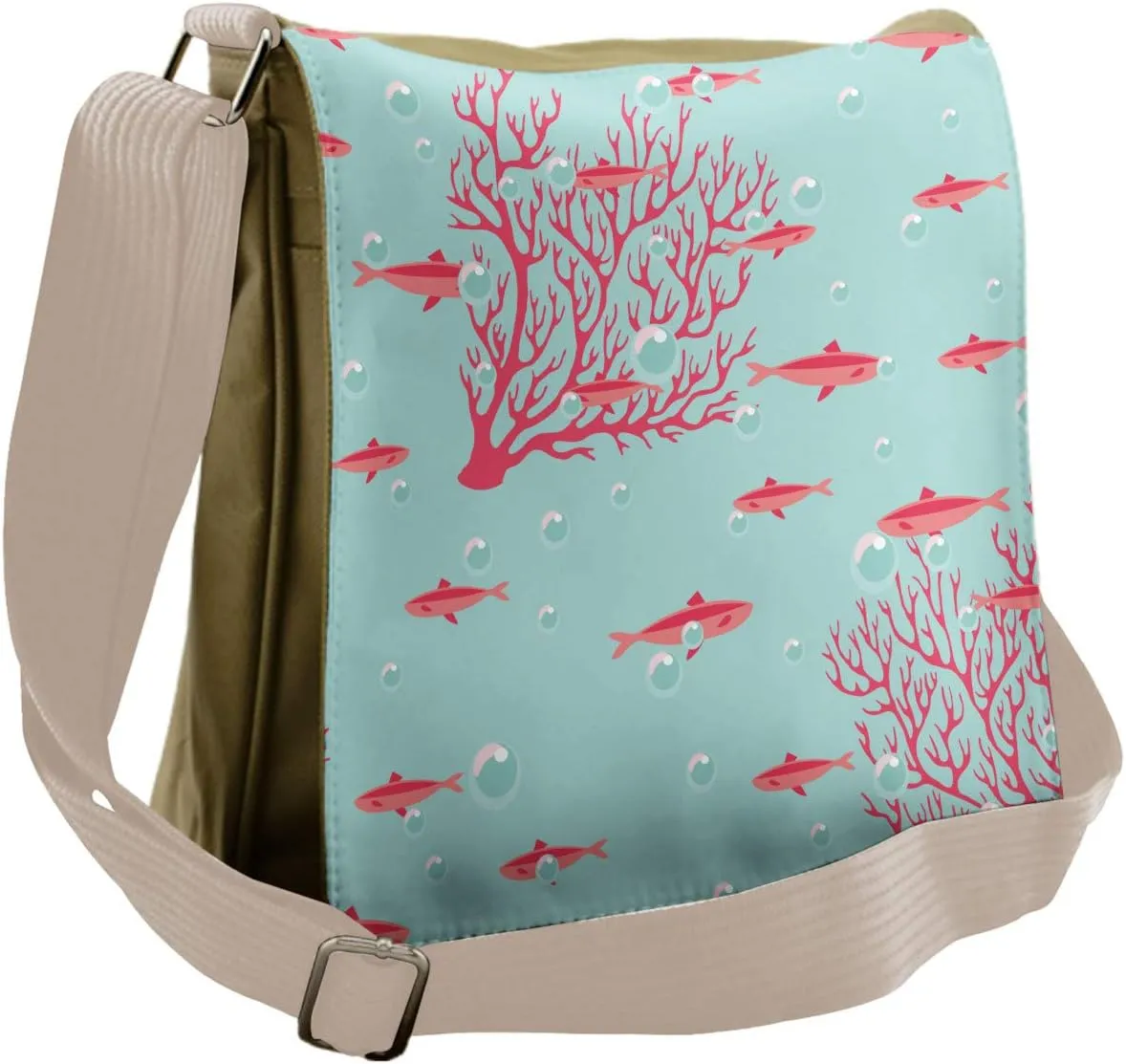 Ambesonne Coral Messenger Bag, Fishes Coral Reef Aquatic, Unisex Cross-body