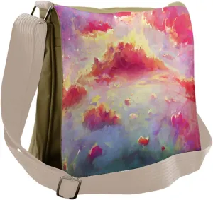 Ambesonne Coral Messenger Bag, Vibrant Clouds Scenic, Unisex Cross-body