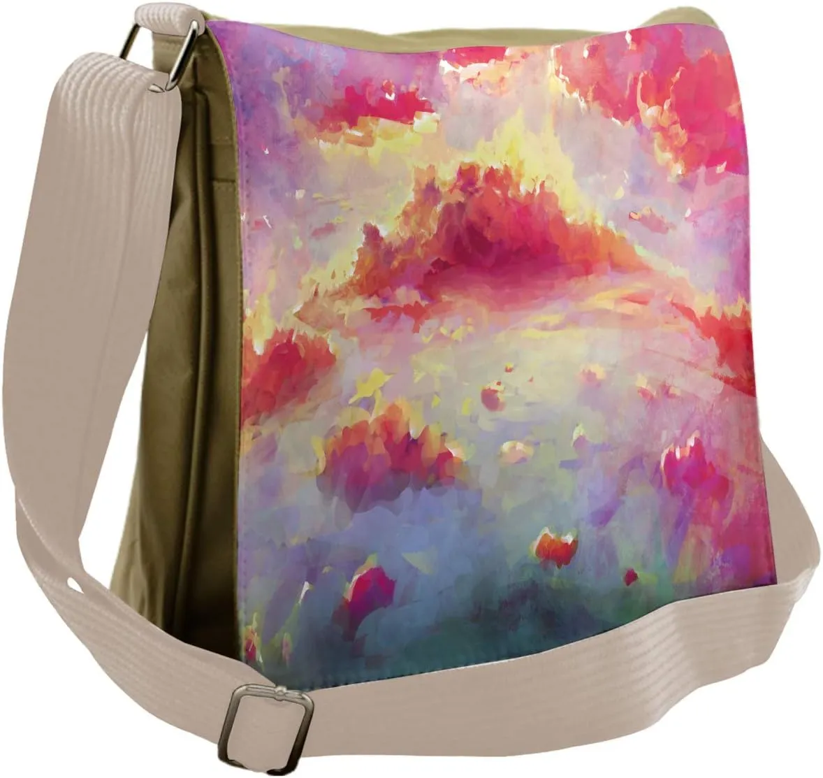 Ambesonne Coral Messenger Bag, Vibrant Clouds Scenic, Unisex Cross-body