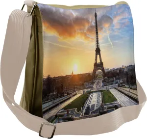 Ambesonne Eiffel Tower Messenger Bag, Scenic View Paris, Unisex Cross-body