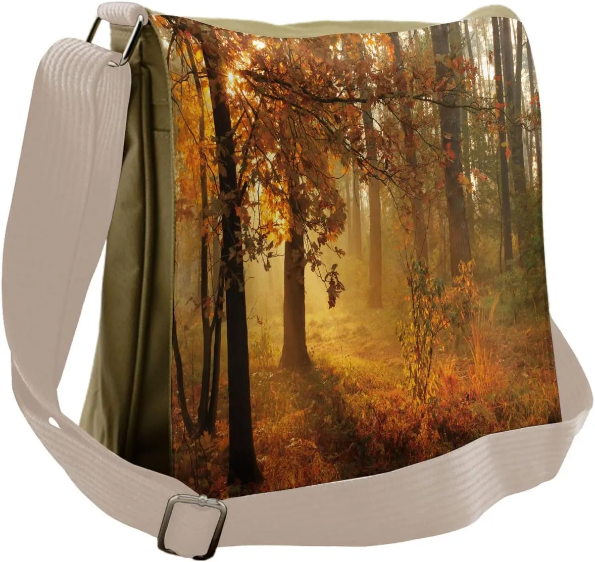Ambesonne Fall Messenger Bag, Misty Autumnal Forest, Unisex Cross-body