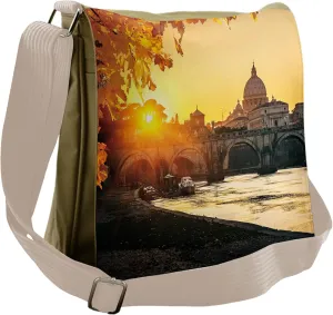 Ambesonne Fall Messenger Bag, Sunset Tiber River Rome, Unisex Cross-body