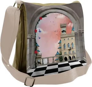 Ambesonne Fantasy Messenger Bag, Medieval Castle Balcony, Unisex Cross-body