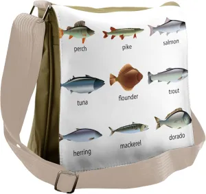 Ambesonne Fish Messenger Bag, Aquatic Animal Composition, Unisex Cross-body