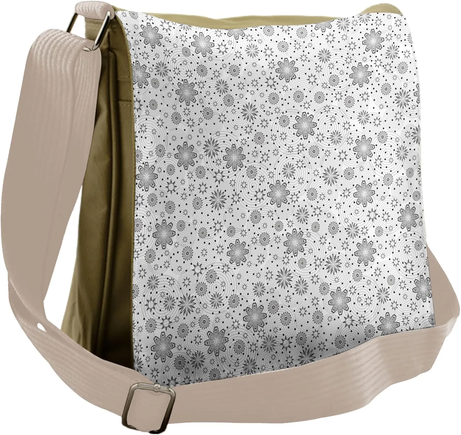 Ambesonne Flower Messenger Bag, Rotary Round Rings Dots, Unisex Cross-body