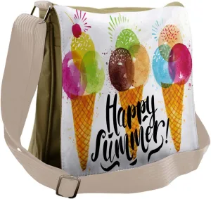 Ambesonne Food Lover Messenger Bag, Ice Cream Cones Dessert, Unisex Cross-body