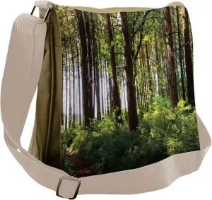 Ambesonne Forest Messenger Bag, Bushes and Thick Trunks, Unisex Cross-body