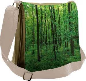 Ambesonne Green Messenger Bag, Spring Forest Bush Rural, Unisex Cross-body