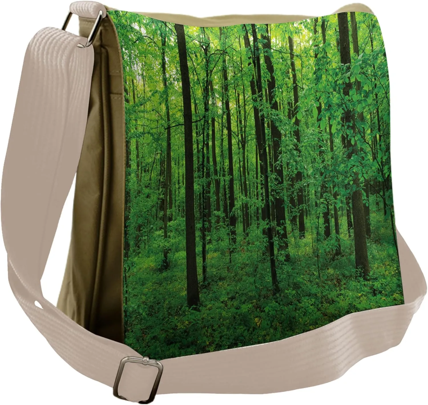 Ambesonne Green Messenger Bag, Spring Forest Bush Rural, Unisex Cross-body