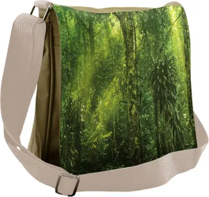 Ambesonne Green Messenger Bag, Sun Beams Tropic Forest, Unisex Cross-body