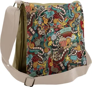 Ambesonne Hipster Messenger Bag, Cinema Items Popcorn, Unisex Cross-body