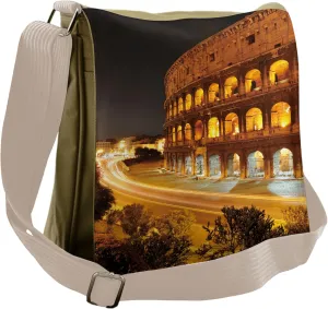 Ambesonne Italy Messenger Bag, Colleseum at Night Rome, Unisex Cross-body