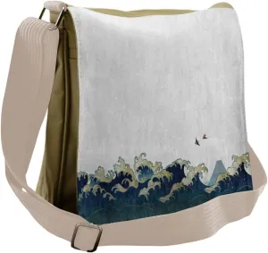 Ambesonne Japanese Wave Messenger Bag, Aquatic Swirls, Unisex Cross-body