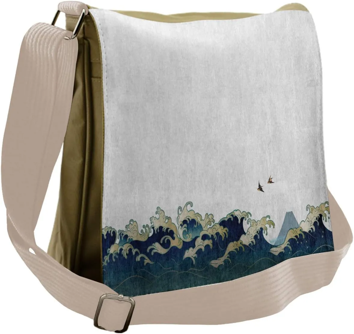 Ambesonne Japanese Wave Messenger Bag, Aquatic Swirls, Unisex Cross-body