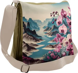 Ambesonne Lake Messenger Bag, Orchids Earthy Cliff Mountains, Unisex Cross-body