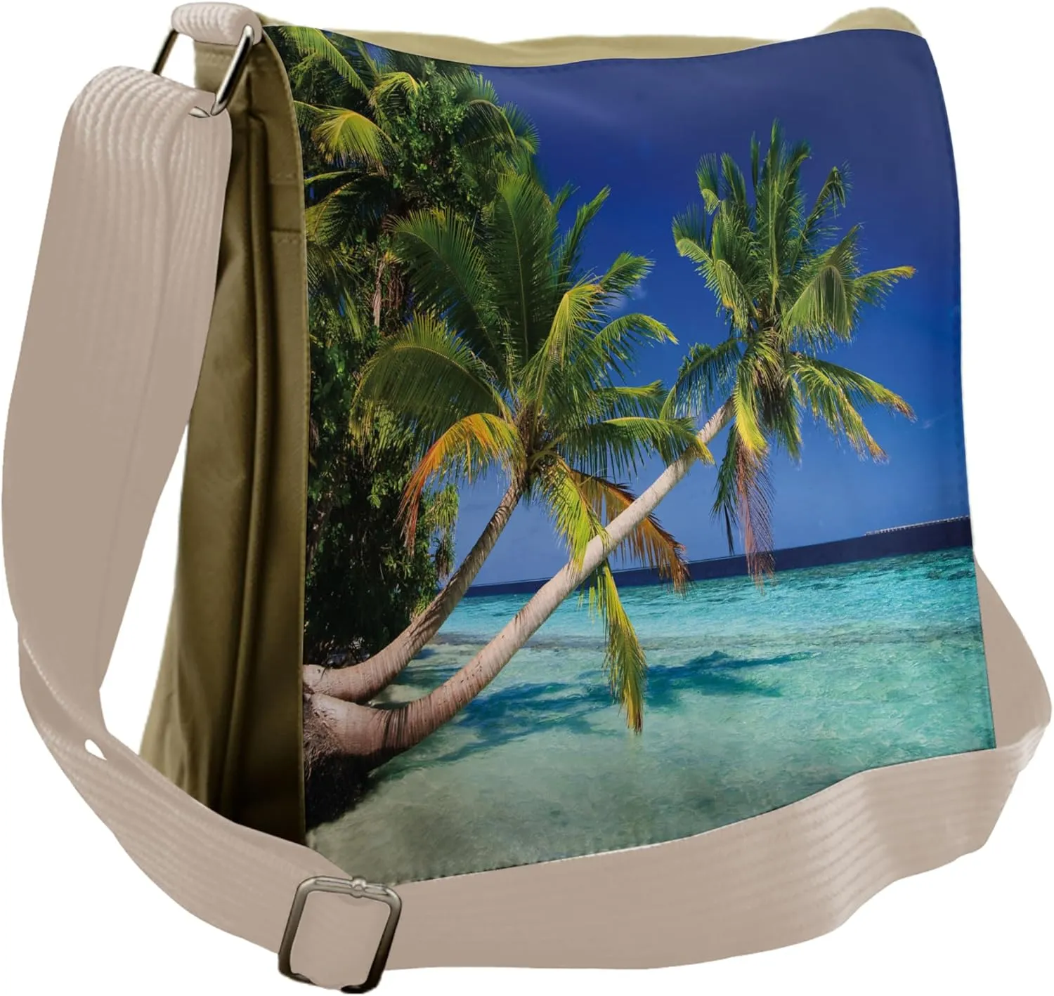 Ambesonne Landscape Messenger Bag, Tropic Island Palms, Unisex Cross-body