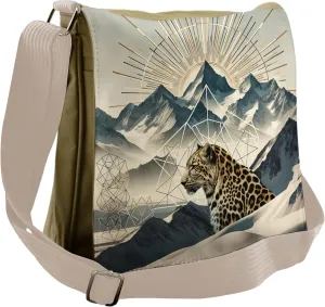 Ambesonne Leopard Messenger Bag, Boho Mountains and Wild Cat, Unisex Cross-body