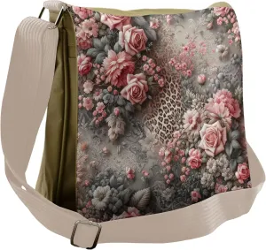 Ambesonne Leopard Print Messenger Bag, Medieval Rose Garden, Unisex Cross-body
