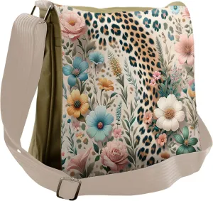Ambesonne Leopard Print Messenger Bag, Wild Springtime Bloom, Unisex Cross-body