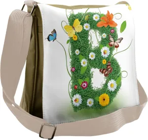 Ambesonne Letter B Messenger Bag, Flourish Daisy Garden, Unisex Cross-body