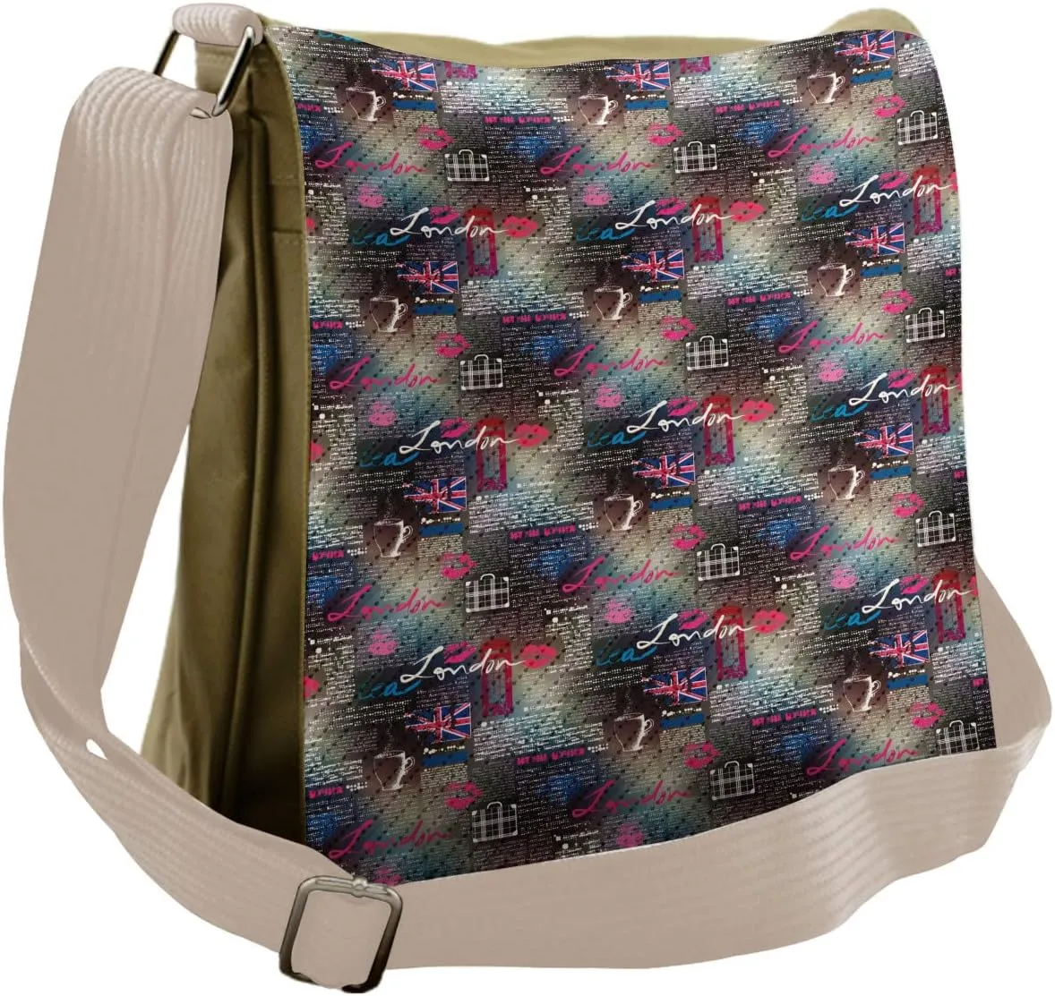 Ambesonne London Messenger Bag, Grunge Newspaper Collage, Unisex Cross-body