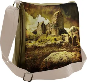 Ambesonne Medieval Messenger Bag, Old Scottish Castle, Unisex Cross-body