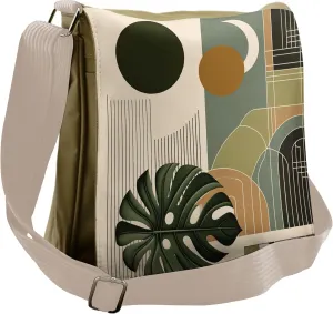 Ambesonne Monstera Messenger Bag, Boho Abstract Mid Century, Unisex Cross-body