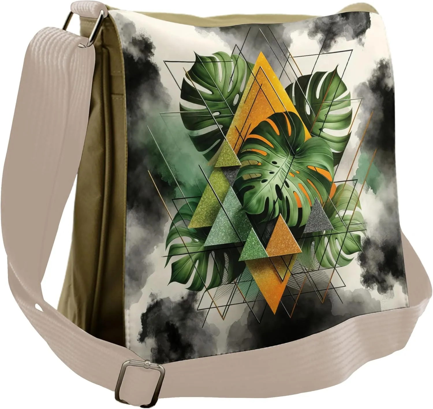 Ambesonne Monstera Messenger Bag, Leaves Triangles Mystery, Unisex Cross-body
