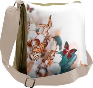 Ambesonne Nature Messenger Bag, Colorful Butterflies Fly, Unisex Cross-body