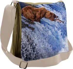 Ambesonne Nature Messenger Bag, Grizzly Bear at Katmai, Unisex Cross-body