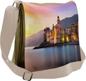 Ambesonne Nature Messenger Bag, Old Mediterranean Town, Unisex Cross-body