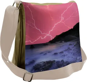 Ambesonne Nature Messenger Bag, Thunderstorm Phenomena, Unisex Cross-body