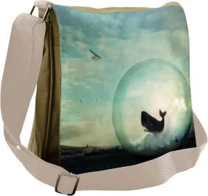 Ambesonne Nature Messenger Bag, Whales and Pollution, Unisex Cross-body