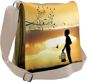 Ambesonne Nature Messenger Bag, with a Bird Cage, Unisex Cross-body