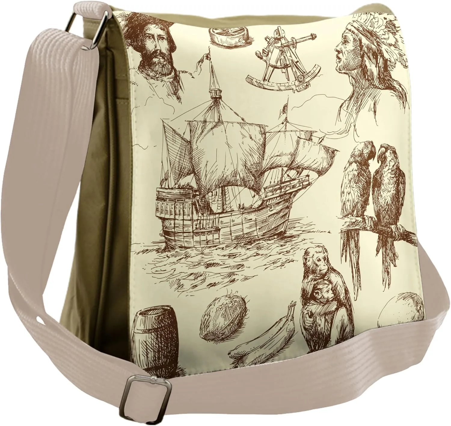 Ambesonne Nautical Messenger Bag, Old Merchant Ship, Unisex Cross-body