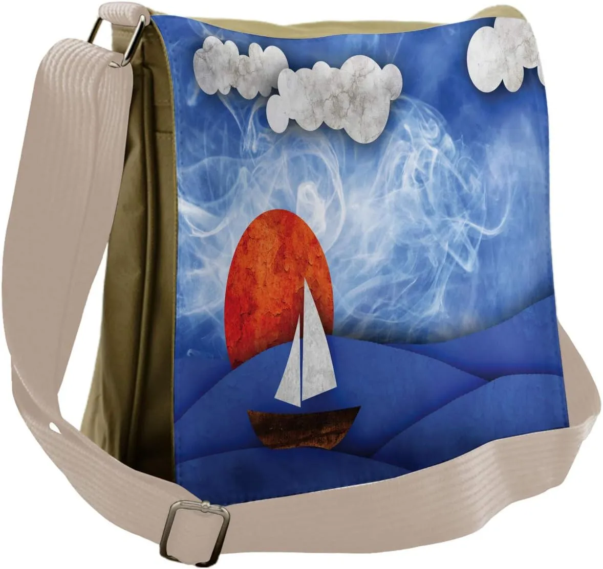Ambesonne Nautical Messenger Bag, Ship on Misty Waters, Unisex Cross-body