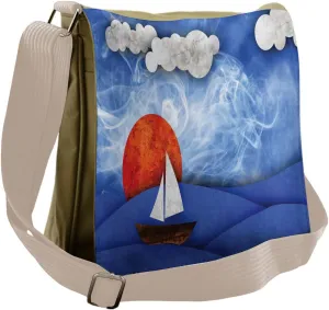 Ambesonne Nautical Messenger Bag, Ship on Misty Waters, Unisex Cross-body