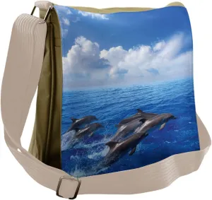 Ambesonne Ocean Messenger Bag, Jumping Dolphins in Sky, Unisex Cross-body