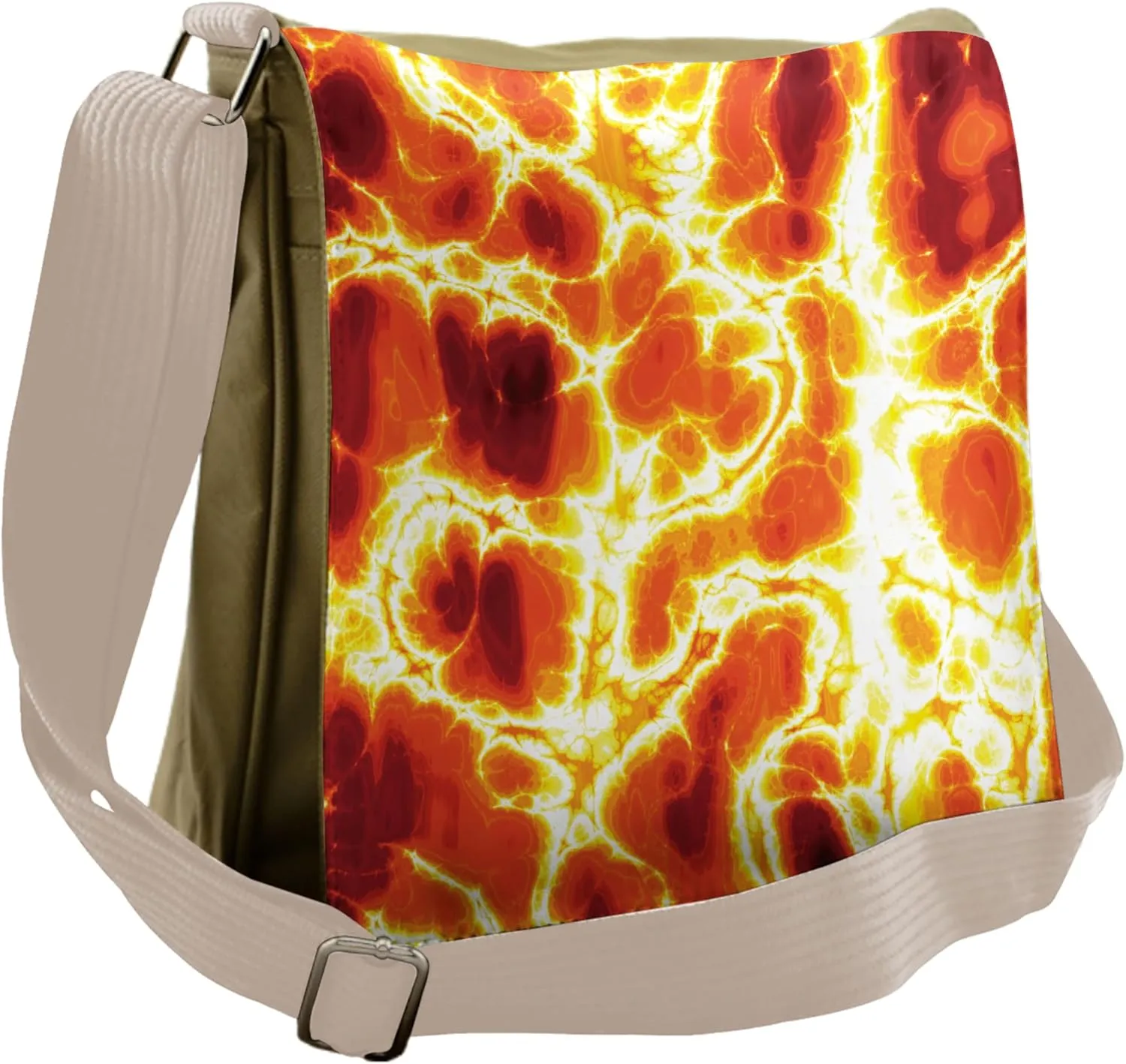 Ambesonne Orange Messenger Bag, Hot Warm Colored Lava Form, Unisex Cross-body