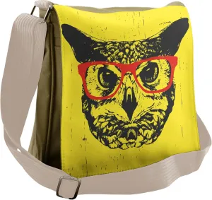 Ambesonne Owl Messenger Bag, Hipster Grunge Humorous, Unisex Cross-body