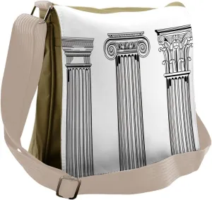 Ambesonne Pillar Messenger Bag, Antique Column Capitals, Unisex Cross-body