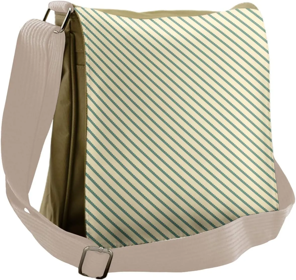 Ambesonne Retro Messenger Bag, Bias Green Stripes, Unisex Cross-body
